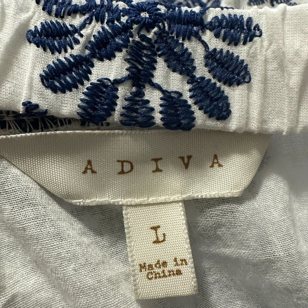 Adiva white with blue embroidered tiered hi low skirt